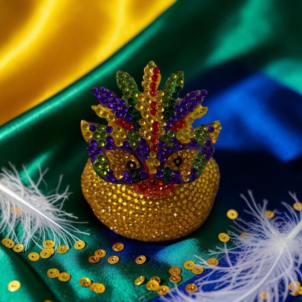 Hand Rhinestoned Mardi Gras Duck | Handmade Gold Crystal Collectible